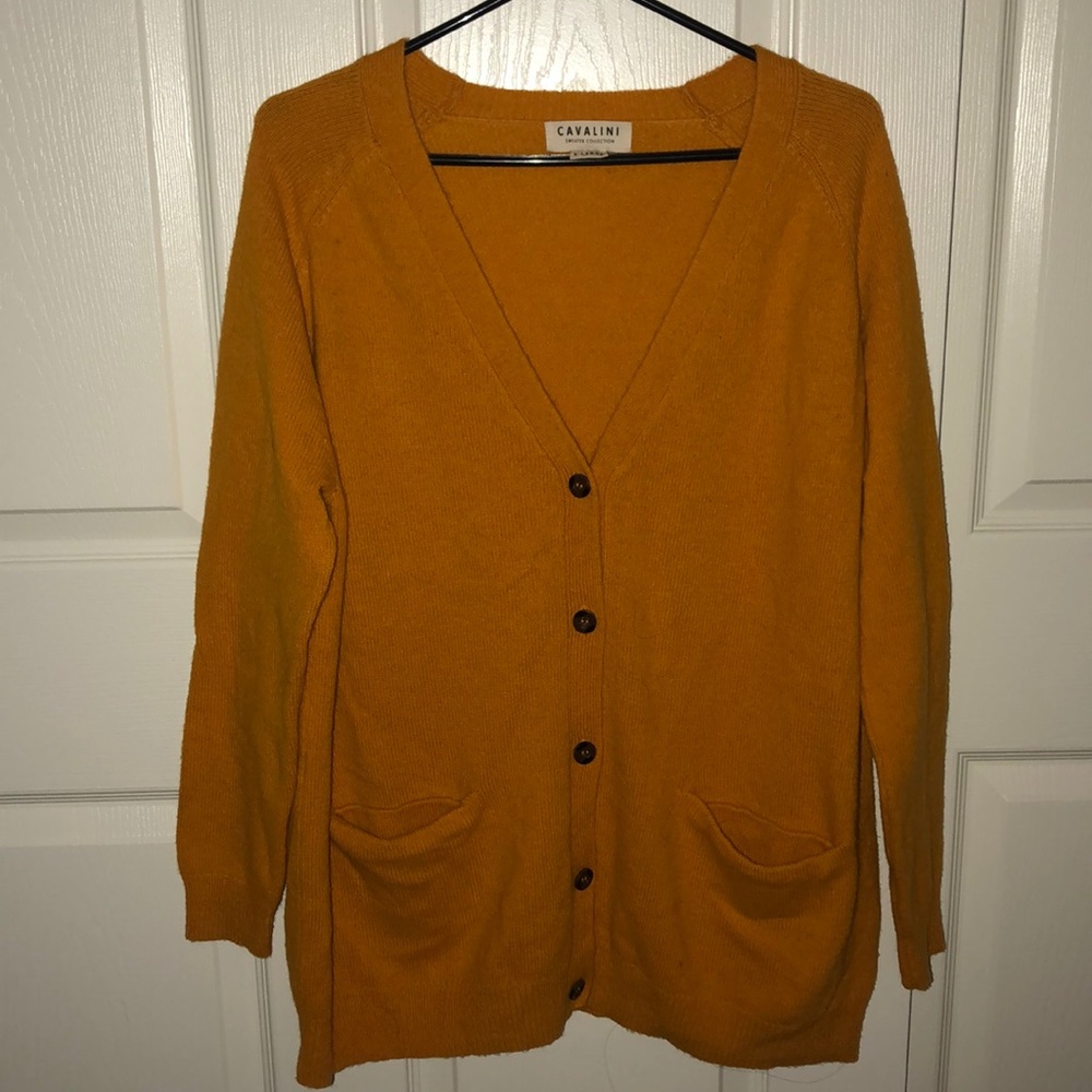 Mustard-yellow button up cardigan